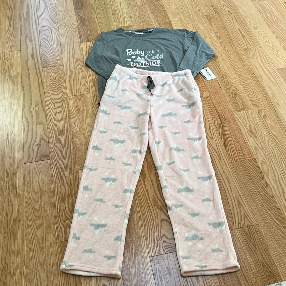 New! BearPaw grey/pink multi two piece pajama set.